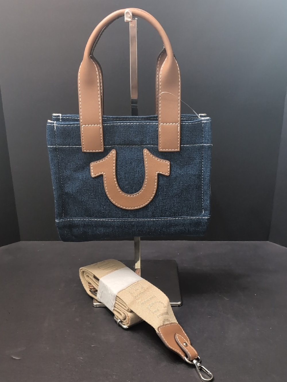 NWT,True Religion Dark Wash Denim Mini Tote Bag.